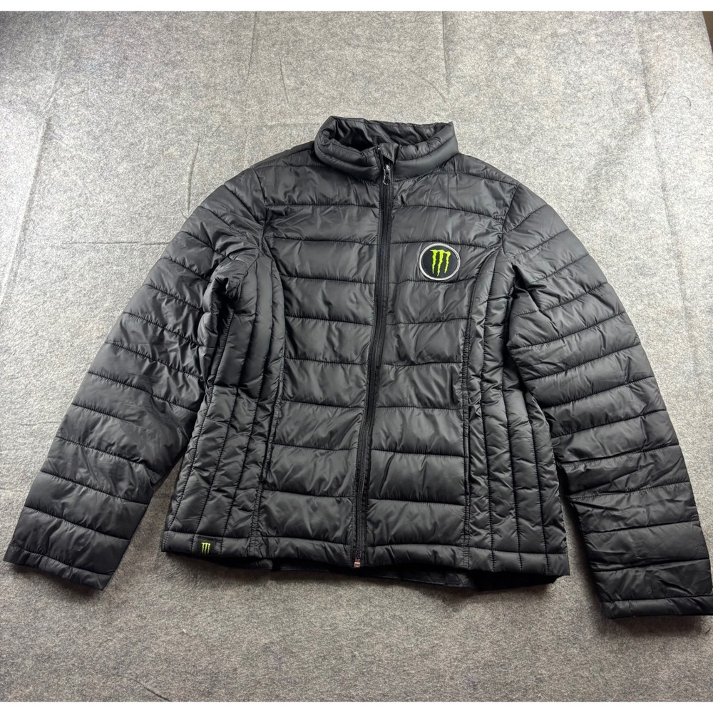 Monster Energy Puffer Jacket Mens Large Black Green Claw Logo Insulated Coat SEE